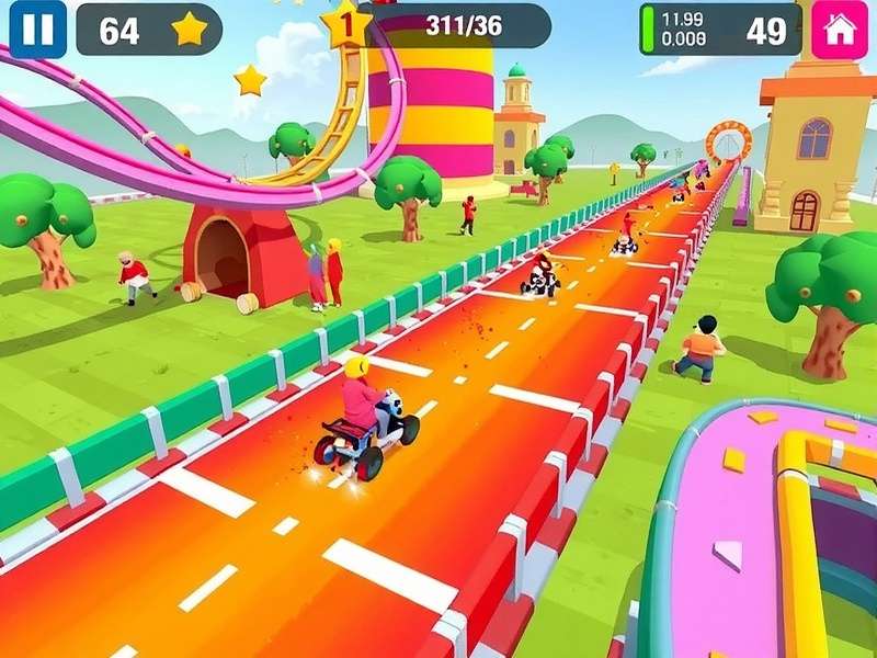 Holi Blitz Run gameplay screenshot showing colorful racing tracks